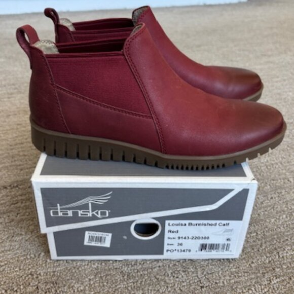 Dasko Women's Louisa Burnished Calf Red Leather Booties in Perfect Condition - Picture 1 of 8